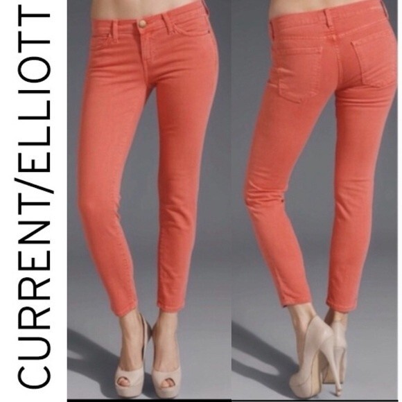 Current Elliott The Stiletto Faded Wagon Coral Red Jeans Skinny Ankle Crop 26 - Picture 2 of 15